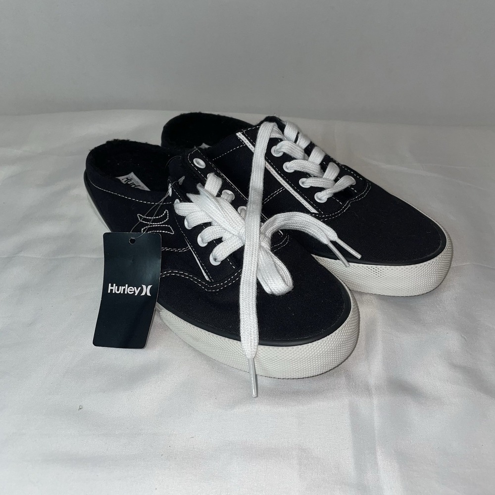 Hurley Kayo Lace Mule Black Faux Fur Lined Slip On Sneakers Womens 9 NEW